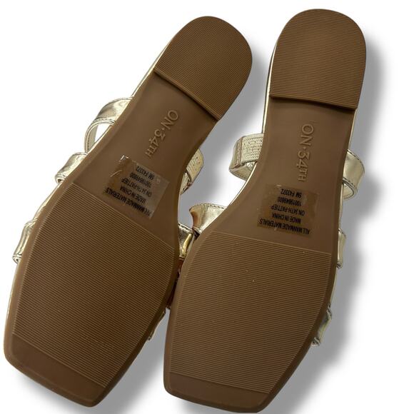 NEW ON 34th Gold Strappy Bow Sandals Size 5 Flat Square Toe FLAW - Picture 7 of 8